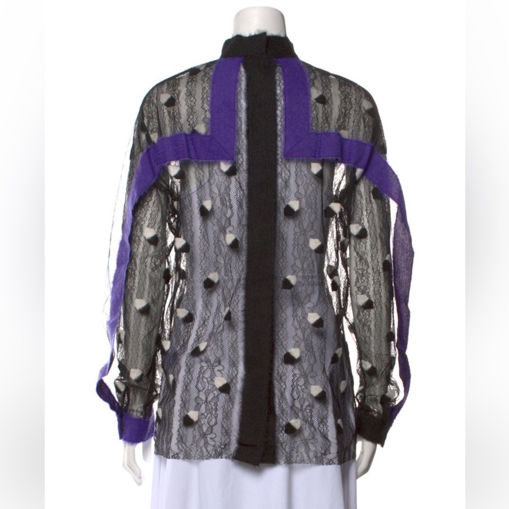 Marco De Vincenzo Blouse Black Lace Sheer Top with White/Purple Accents - Picture 3 of 3